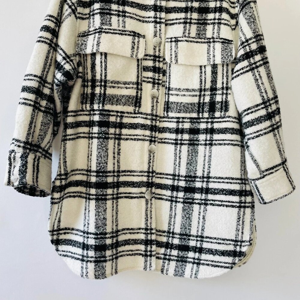 H&M Womens Black White Double Pocket Oversized Plaid Shacket Jacket Size M - Picture 3 of 9